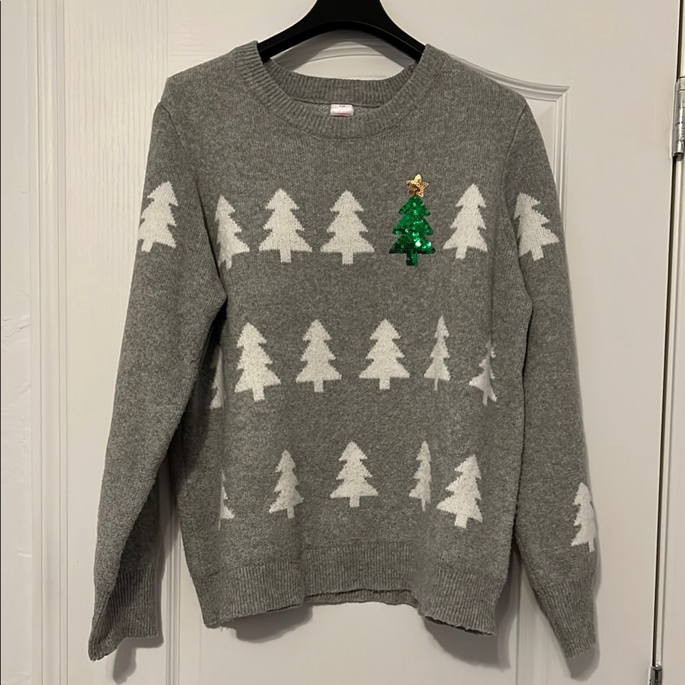 Gray ChristmasSweater with White Tree Pattern